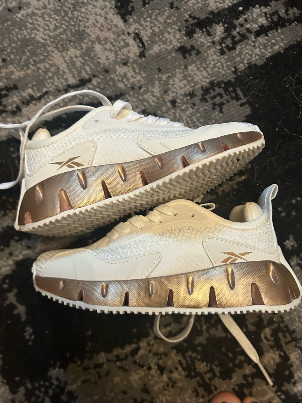 Reebok Kids White Sneakers with Rose Gold Accents